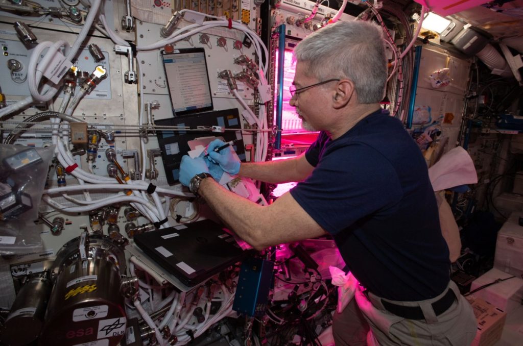 NASA astronaut writing on the job